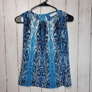 Calvin Klein Women's Petite Small Top Blue Snakeskin Print Sleeveless Blouse
